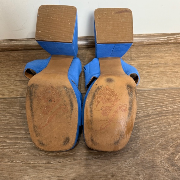 Free People Women's Suede Love is Everywhere Platform Block Heeled Sandals Blue - Picture 10 of 11